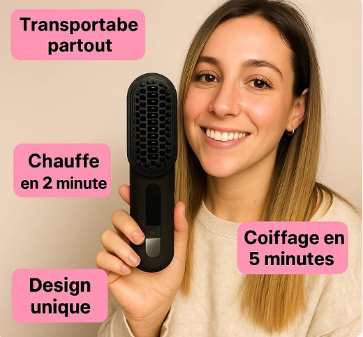 Luvanos curly PRO - Brosse lissante et chauffante portable